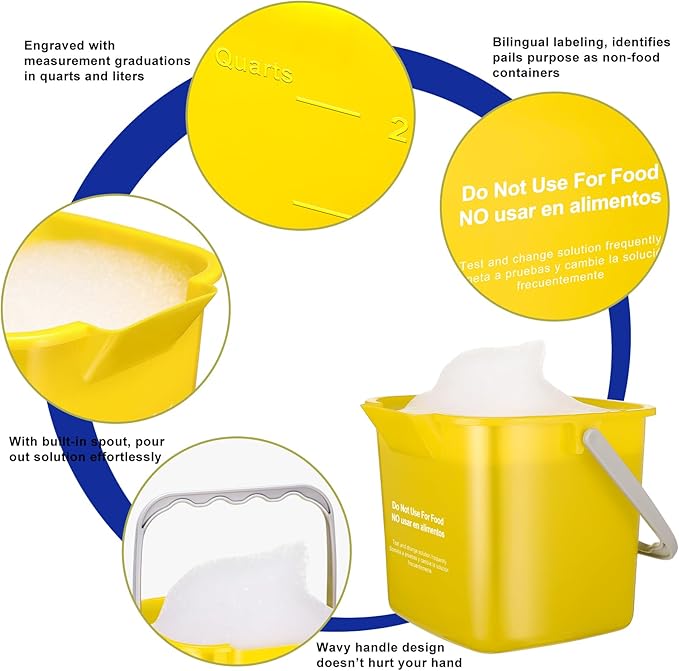 Roshtia 6 Pcs 3 Quart Cleaning Bucket Small Sanitizing Square Bucket Detergent Pail for Home Commercial Restaurant Kitchen Office School (Yellow)