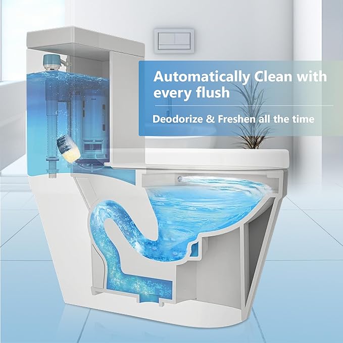 Toilet Bowl Cleaner Tablets, Automatic Toilet Bowl Cleaners, Long-Lasting Toilet Tabs Drop in Tank for Deodorizing & Descaling, Blue & Yellow, 12 Packs