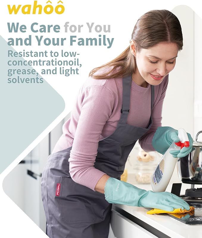 LANON wahoo Skin-Friendly Cleaning Gloves, Unlined Dishwashing Rubber Gloves, Kitchen, Non-Slip, Surf Spray, Large