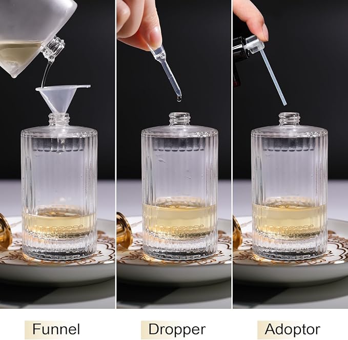 50ml/1.7 Oz Glass Spray Bottle Perfume Atomizer,Refillable Perfume Spray Bottle Perfume Bottles Empty with 3 Kinds of Perfume Dispenser (Round 50ml)