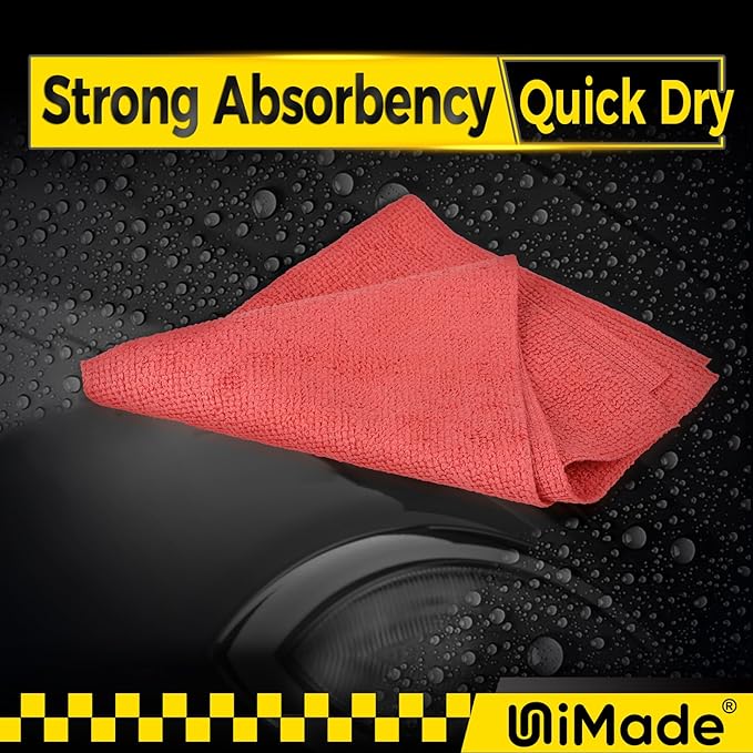 Shop Towels, 100 Pack Commercial Grade Work Rags Microfiber Towels for Cars Cleaning Rag Bulk Detailing Cloth for Automotive Bar Mechanic Restaurant Garage Housekeeping, 11.5"x 11.5", Red