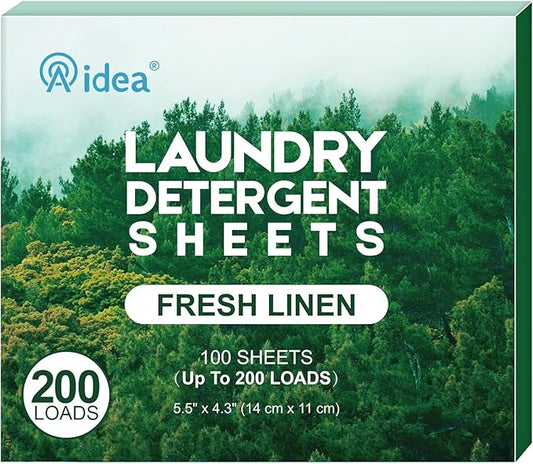 AIDEA Laundry Detergent Sheets, Fresh Linen Scent-(200 Loads) 100 Sheets, Eco-Friendly Laundry Detergent & Natural Ingredients, No Plastic Jug, Lightweight & Easy To Use For Travel, Apartments, Dorms