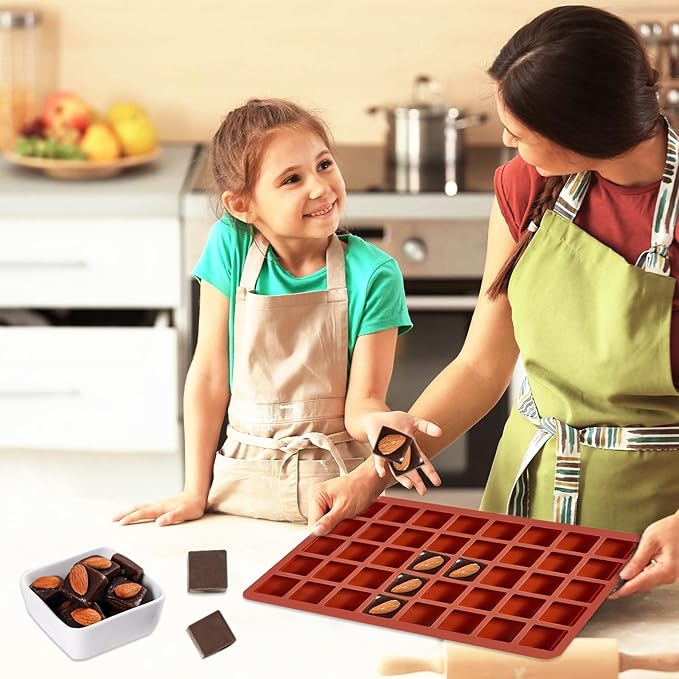Mini Square Silicone Molds, 2 Pack 40-Cavity Caramel Candy Gummy Molds for Chocolate Mini Ice Cube Jelly Truffles