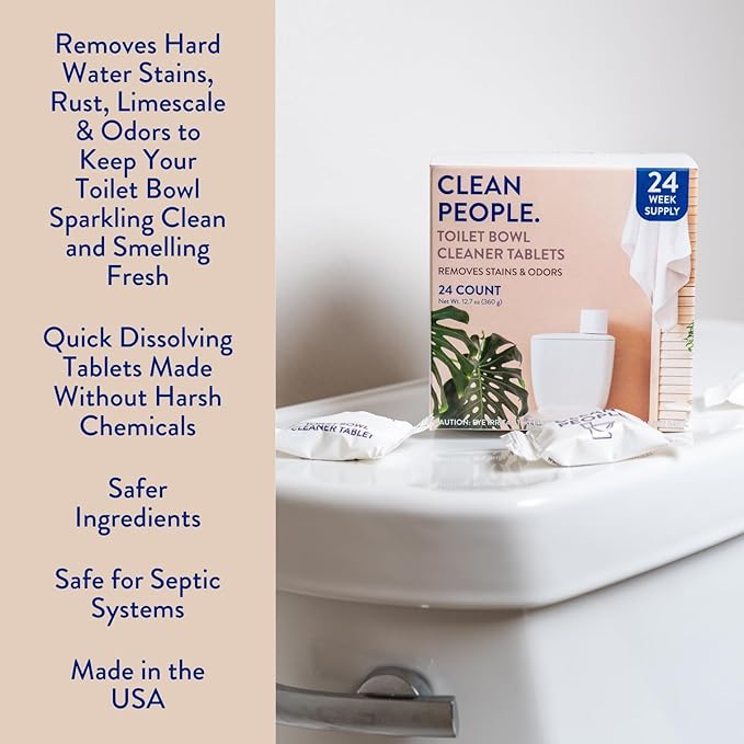 THE CLEAN PEOPLE Toilet Bowl Cleaner | Eco Friendly Toilet Bowl Cleaner Tablets for Removing Hard Water Stains, Rust, and Limescale Buildup (24 Count)