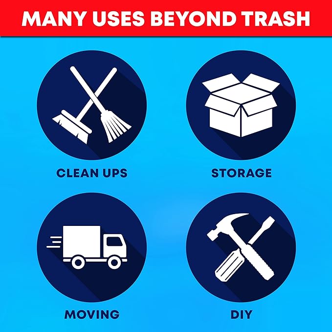 Veska 55 Gallon Trash Bags Heavy Duty, (Value-Pack 50 Count w/Ties) 55-60 Gallon Trash Bags Large Black 50-60 Gallon Garbage Liners for Lawn, Leaf, and Commercial