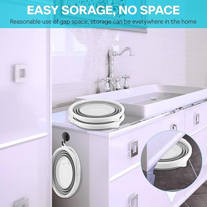 2 Pack Collapsible Buckets - 2.6 Gallon (10L) Large Capacity, Essential for RV, Garden Cleaning, Car Washing, Camping, Fishing, Multi-Purpose Durable Portable Buckets, Easy Storage, Use Anywhere