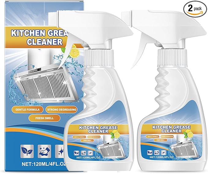 Kitchen Grease Cleaner Spray, Fresh Lemon Scent, Strong Degreasing Formula, Gentle Multi-Surface Cleaner, 4 Fl Oz, 2 Pack