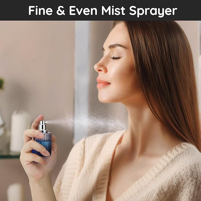 Segbeauty 1oz Glass Perfume Bottle Empty, 30ml Vintage Refillable Travel Spray Bottle, Pack of 2 Blue Perfume Atomizer, Large Travel Cologne Sprayer Cologne Spray Bottle for Dispensing Fragrance