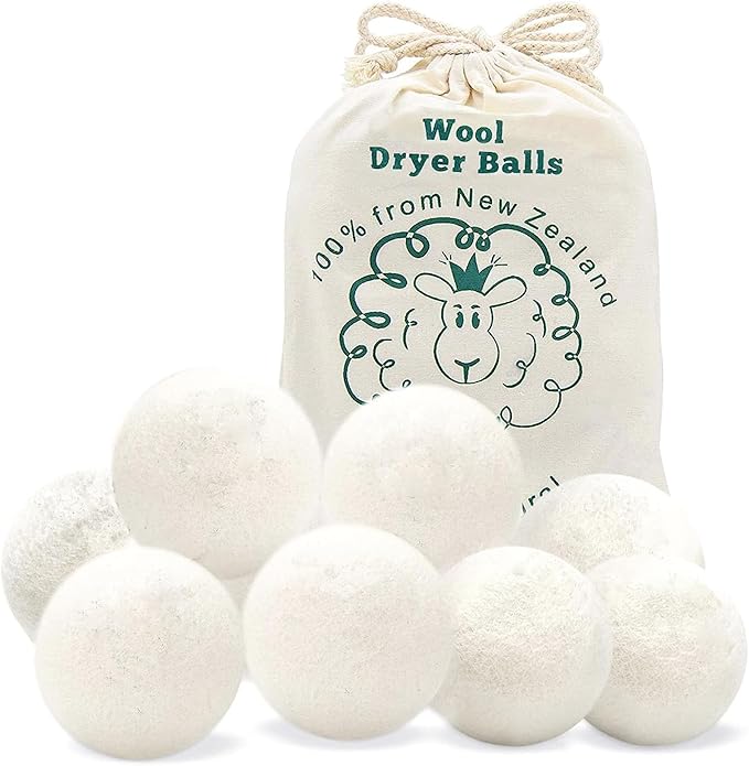 Wool Dryer Balls XL 8 Pack, Natural Fabric Softener 100% Organic Premium Wool to Core, Baby Safe & Chemical Free, No Fillers, Anti Static, Lint Free