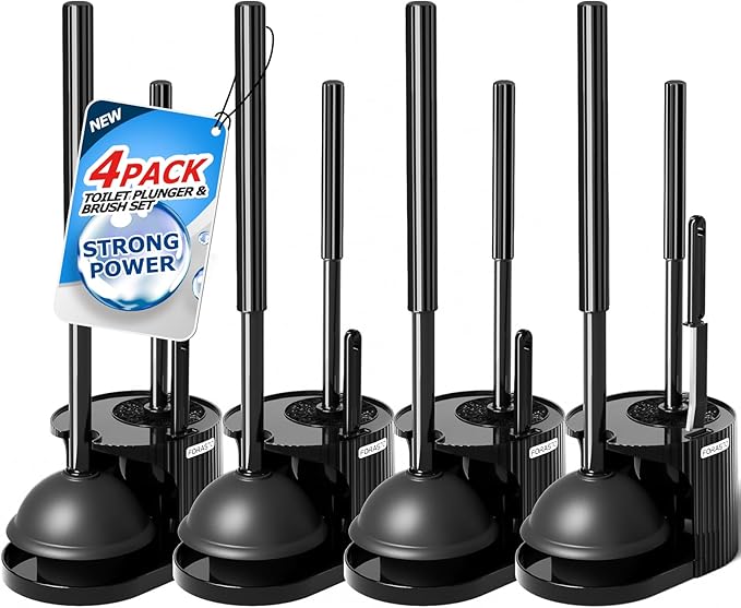 4Pack 3 in 1 Toilet Brush and Plunger Set,Toilet Bowl Brush Plunger Set,Toilet Brush Plunger Combo,Cleaning Brush,Cleaning Supplies, Crevice Cleaning Brush, Bathroom Cleaning Tools