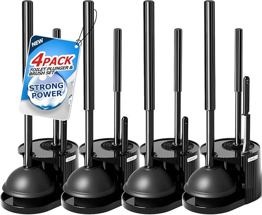 4Pack 3 in 1 Toilet Brush and Plunger Set,Toilet Bowl Brush Plunger Set,Toilet Brush Plunger Combo,Cleaning Brush,Cleaning Supplies, Crevice Cleaning Brush, Bathroom Cleaning Tools