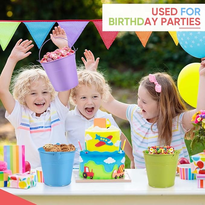 OBTANIM 7 Pack Colorful Metal Buckets with Handle Galvanized Ice Pails for Plants, Succulents, Party Favors Organizing, Rustic Home Decor or Classrooms Pencil Storage (5.1 x 3.6 inch)