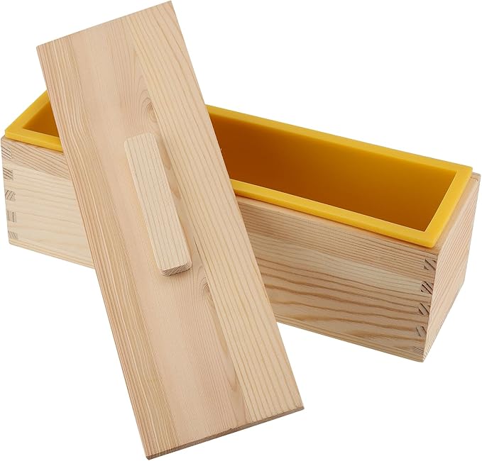 ZOENHOU 3PCS 42oz Soap Molds, Yellow Flexible Rectangular Silicone Soap Making Molds Kit with Wood Box DIY Tool Set for Soap Making Supplies