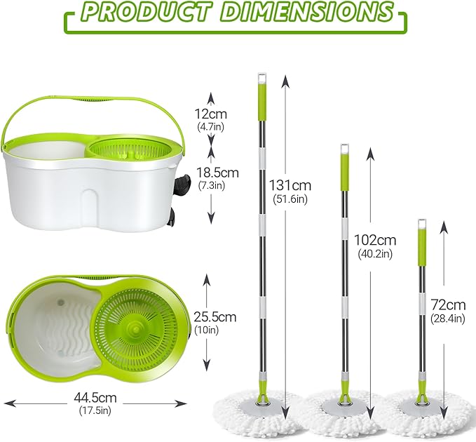 Spin Mop Bucket System,Masthome 360°Spin Mop and Bucket with Wringer Set,EasyWring Microfiber Mop with 3 Mop Pads,Spinning Floor Cleaning System for Floor Cleaning - Home & Office Suitable