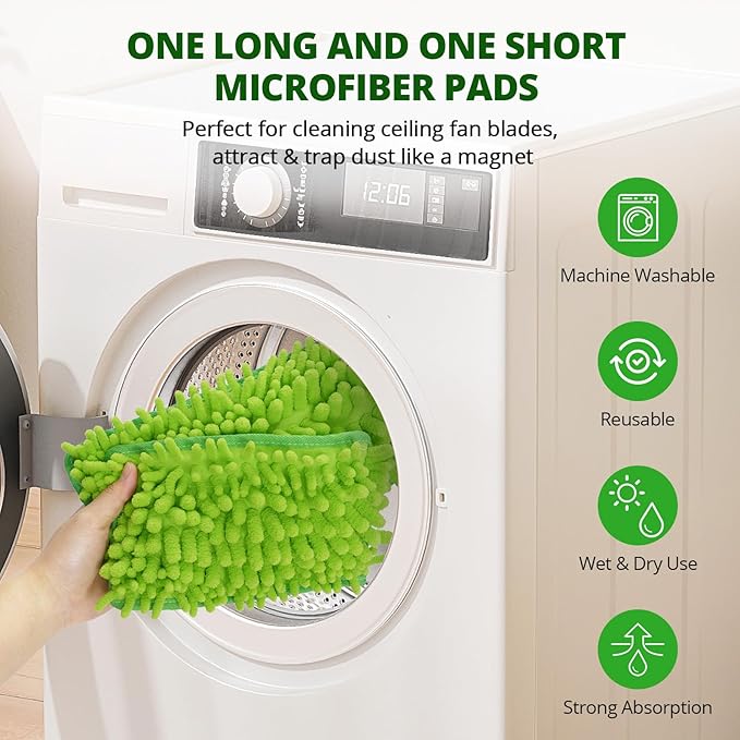 Ceiling Fan Cleaner 1 Set Reusable Microfiber Duster Replacement Pads- 2 Pads