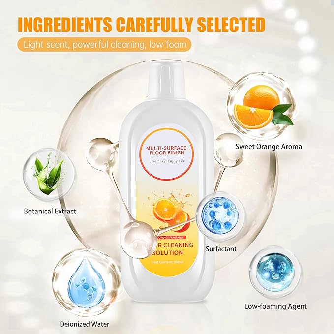 Floor Cleaning Solution Compatible with Tineco iFLOOR Series, All Robot Vacuums & Wireless Wet-Dry Mops, 4 Bottle Floor Cleaner Refill, Orange Scent