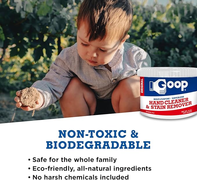 GOOP Multi-Purpose Hand Cleaner- Waterless Hand Degreaser, Laundry Stain Remover - NonToxic and Biodegradable Cleaner Remove Dirt, Oil, Paint, Ink, and Clothes Stains Original, 14oz Pack of 1
