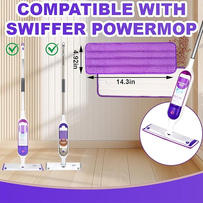 6 Pack Reusable Microfiber Mop Pads Compatible with Swiffer PowerMop, Power Mop Pads Refills for 13 ''-15 '' Spray Mop, Machine Washable Pad Replacement for All Floor Types Cleanin