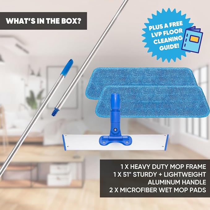Microfiber Wholesale 18” Luxury Vinyl Plank Floor Mop | Deep Clean Without Damaging | Recommended by LVP Manufacturers | Heavy Duty Lightweight | Reusable Microfiber Mop Pads