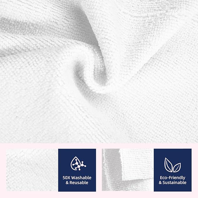 & PLUSH Microfiber Cleaning Cloth Roll - 70 Pack, Tear Away Microfiber Towels, 12" x 12", Reusable, Washable, Streak Free, Ultra Absorbent Dish Rags for Car, Home, Garage or Shop (Blue and White)