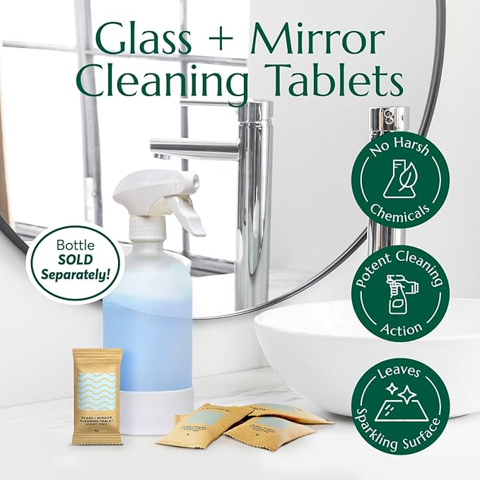 CLEANOMIC Glass and Mirror Cleaning Tablets (6 Pack) - All-Purpose Multi-Surface Household Cleaner Tablets (Scent-Free)