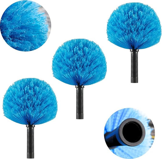 3 Pack Screw on Webster Cobweb Duster Head for Pole,Spider Web Remover Brush, Cobweb Duster Head Attachment,Fits Standard 3/4 inch Threaded Poles (3, Blue)