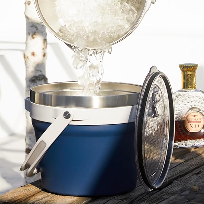 COKTIK 7L Insulated Ice Bucket with Lid，Double Wall Vacuum Stainless Steel Beverage Bucket Keeps Frozen Longer，Holds 6 Longnecks or 3 Bottles of Wine，for Cocktail, Champagne, Large Parties(Navy)