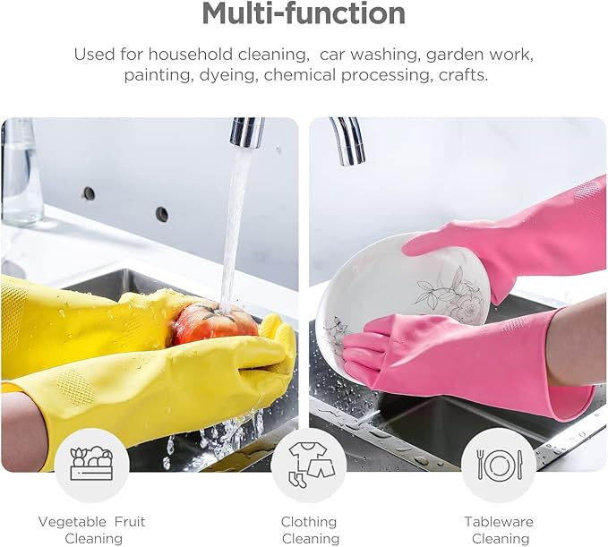 Rubber gloves dishwashing 2 or 4 Pairs for Kitchen,Cleaning gloves for household Reuseable.