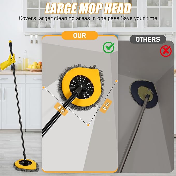 Wall Cleaner Mop with Long Handle, Wall Duster for Walls Baseboards Ceilings Floor Cleaning,Telescoping Ceiling Mops with Washable Mop Pads,Yellow