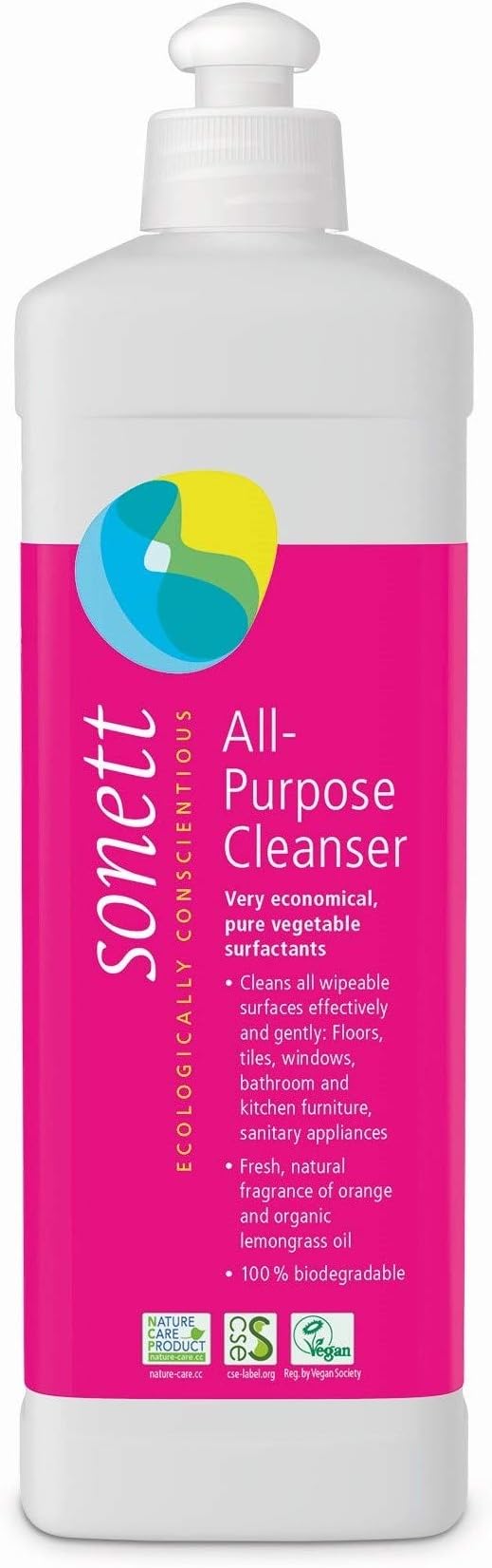 Sonett Organic Universal All Purpose Cleaner Cleans all wipeable surfaces effectively and gently: Floors, tiles, windows, bathroom and kitchen furniture, sanitary appliances (17 fl.oz/ 0.5L)