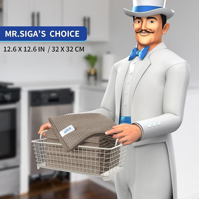 MR.SIGA Waffle Pattern Cleaning Cloths, Reusable Absorbent Microfiber Cleaning Towels, Ultra Soft Microfiber Kitchen Cleaning Rags, 6 Pack, Sandy Brown, 12.6 x 12.6 inch