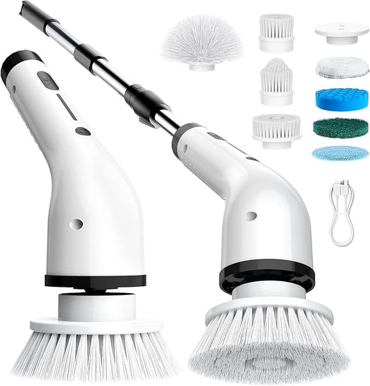 Electric Spin Scrubber for Cleaning, Cordless IPX5 Waterproof Bathroom Shower Scrubber Brushes with 9 Head, 1.5H Power Dual Speed Cleaner with Extendable Handles for Bathtub Floor Kitchen Wall