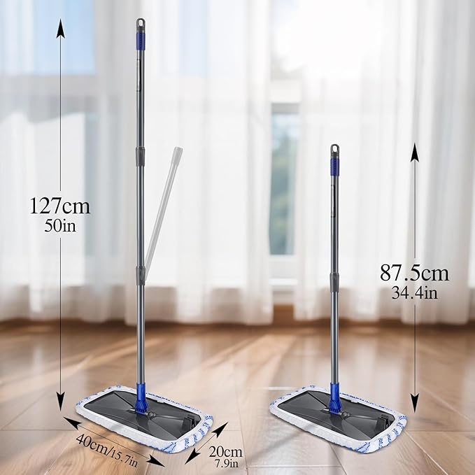 MASTERTOP Microfibre Flat Mop, Extended Wet Dry Large Floor Mop with 5 Reusable Pads & Telescopic Handle, Dust Mops for Laminate Wooden Hard Floor Vinyl Tile Floors Cleaning - Send 1 Cleaning Scraper