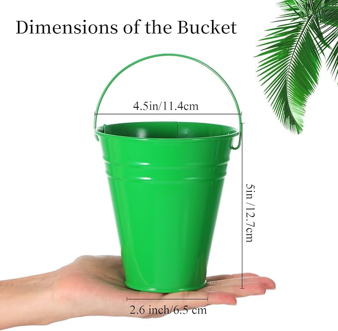 Sadnyy 12 Pack Metal Buckets with Handle, Galvanized Bucket 4.5 x 5 Inch Basket Bucket Party Supplies, Crafts for Christmas Halloween Candy Bars Vase Crafts(Green)