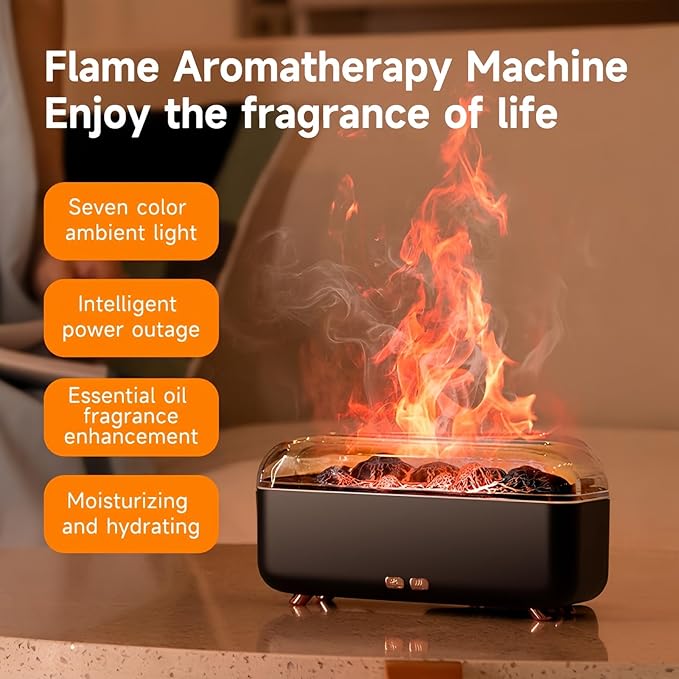 Colorful Flame Essential Oil Diffuser, Mist Humidifier, Aroma Diffuser with Timing Auto-Off 300ml (Black