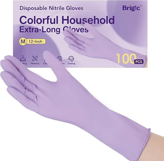 12-Inch Extended Disposable Nitrile Gloves, Latex-Free Powder-Free, Full Palm Textured Grip, Multipurpose Home