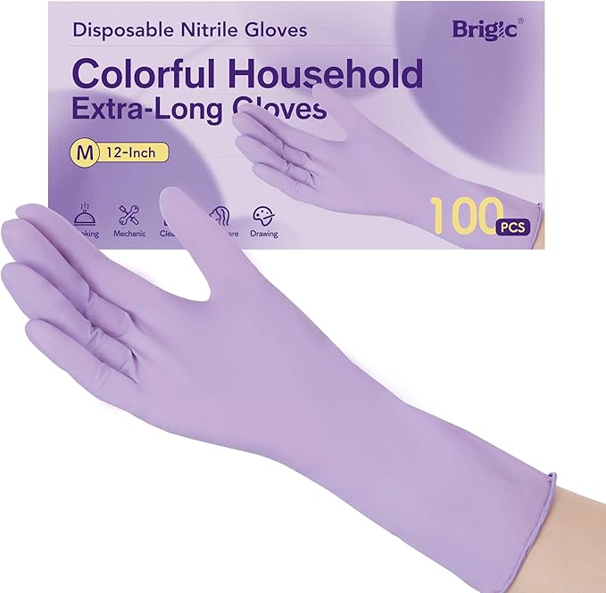 12-Inch Extended Disposable Nitrile Gloves, Latex-Free Powder-Free, Full Palm Textured Grip, Multipurpose Home