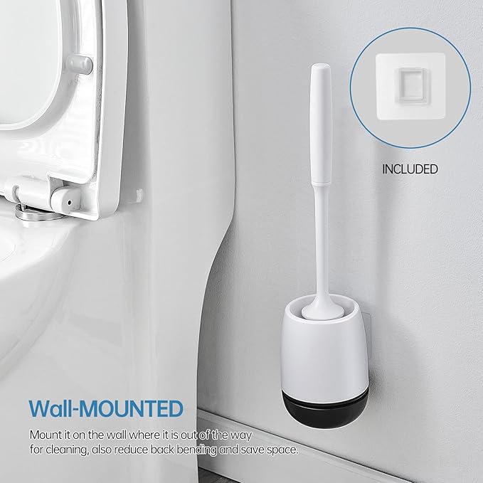 Toilet Brush, Toilet Bowl Brush and Holder Set for Bathroom, Toilet Cleaning Scrubber Cleaner Brush for Bathroom for Deep Cleaning with Stiff Plastic Bristle, Ventilated Holder (Black Head)