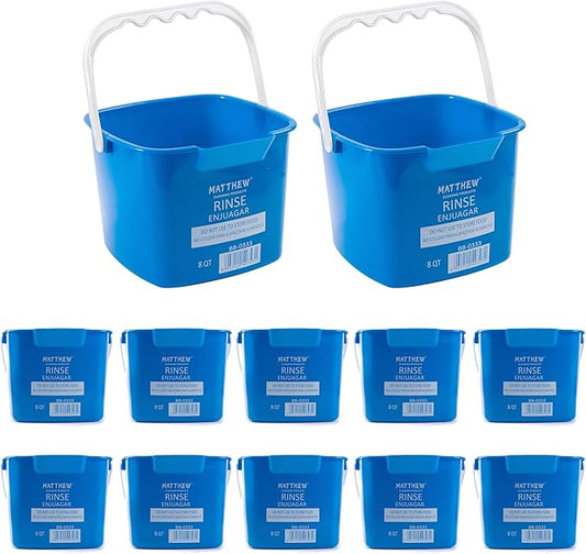 Matthew Detergent&Sanitizing Cleaning Bucket 8 Quart Plastic Pail,Set of 12 Square Containers,Built-in Spout w/Handle,Wash Rinse Sanitize Handwash Bucket for Home Office Commercial Restaurant (Blue)