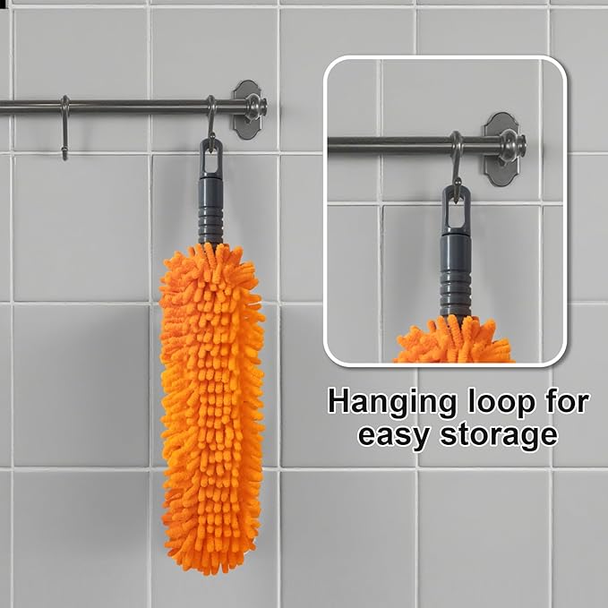 16'' Microfiber Duster with Long Handle,Reusable Detachable Head Duster for Car Interiors,Windows, Furniture, Electronics,Home