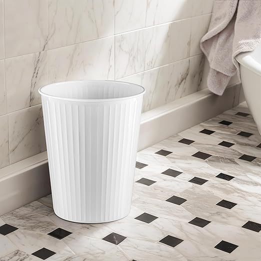 Monarch Abode White Handcrafted Ridge Embossed Metal Wastebasket for Home Office, Decorative Waste Basket, Modern Bathroom Garbage Can, Durable & Decorative Trash Bin, White Trash Can