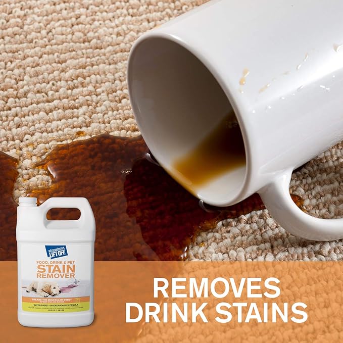 Motsenbocker's Lift Off 40601-4PK Food, Drink, and Pet Stain Remover Eliminates Tough Stains from Multiple Surfaces, Excellent as a Pre-Wash Laundry Treatment, Water-Based, 1 Gallon, Pack of 4