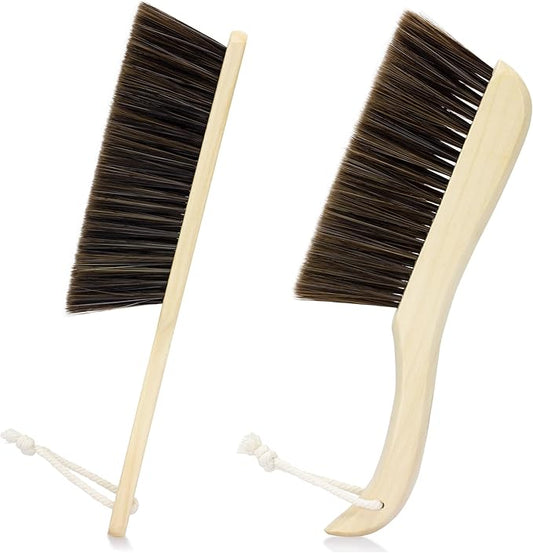 Handheld Dusting Cleaning Brushes Wood Handle Soft Bristle Small Broom, for Clean Dust, 2 Pack, Brown