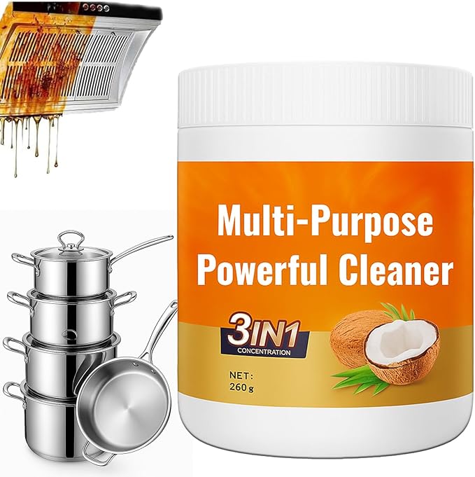 Multi-Purpose Powerful Cleaner for Kitchen, 260g Coconut Oil Natural Cleanser Heavy Kitchen Duty Degreaser All-Purpose Cookware Cleaner for Faucets, Tiles, Oven & Stove Top (1)