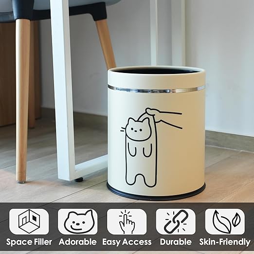 Juju Cat Trash Can - Cat Decor Garbage Can - Small Waste Basket for Bedroom - Garbage Bin Trashcan - Wastebasket Dustbin Trash Cans (Bye)