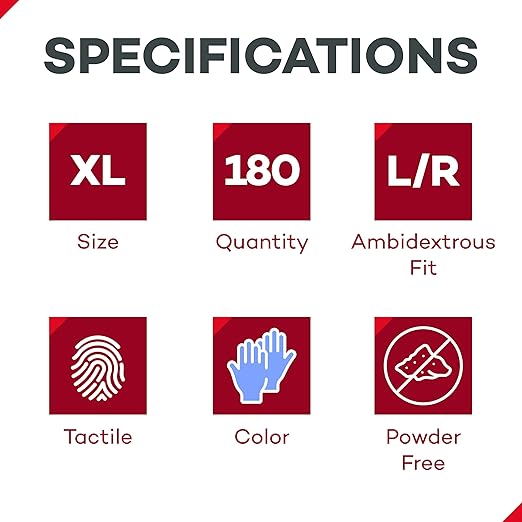 Dealmed Brand Nitrile Medical Grade Exam Gloves, Disposable, Latex-Free, 180 Count, Size Extra Large