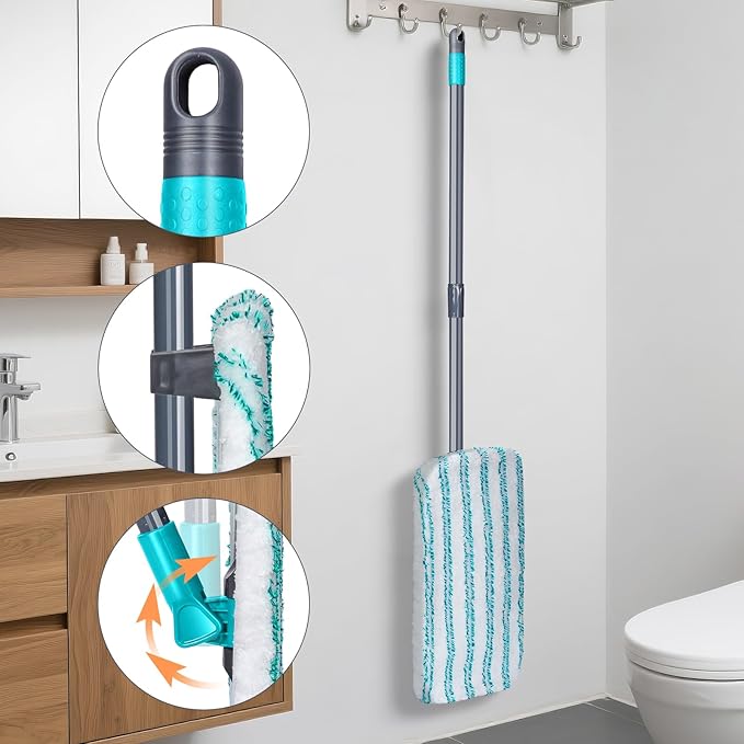 MASTERTOP Microfiber Flat Mop, Extra Large Surface Dust Mop with 5 Wet & Dry Reusable Pads, Hardwood Mops with Telescopic Handle for Laminate, Tile, Vinyl Floor Cleaning, 1 Cleaning Scraper