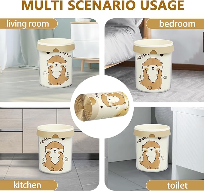 VOK 8 Gallon Trash Bags with Otters Printed, Drawstring Medium Garbage Bags, Tear-Resistant & Odor-Control Kitchen/Bathroom Trash Can Liners, Trash Bags 8 Gallon Drawstring with Secure Tie, 110 Counts