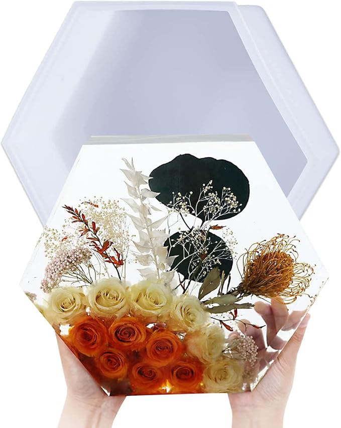 Large Silicone Molds for Resin, Actvty Large Resin Molds, 9 Inch Upgraded Hexagon Silicone Molds for Flowers Preservation, DIY Wedding, Valentine, Anniversary and Home Decors