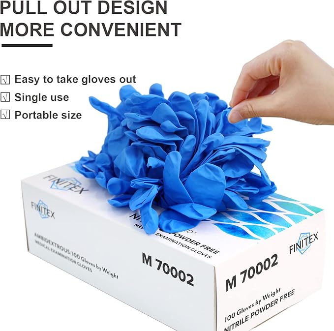 FINITEX Nitrile Disposable Medical Exam Gloves 4 mil Powder-free Latex-Free 100 PCS Examination Home Cleaning Food Gloves